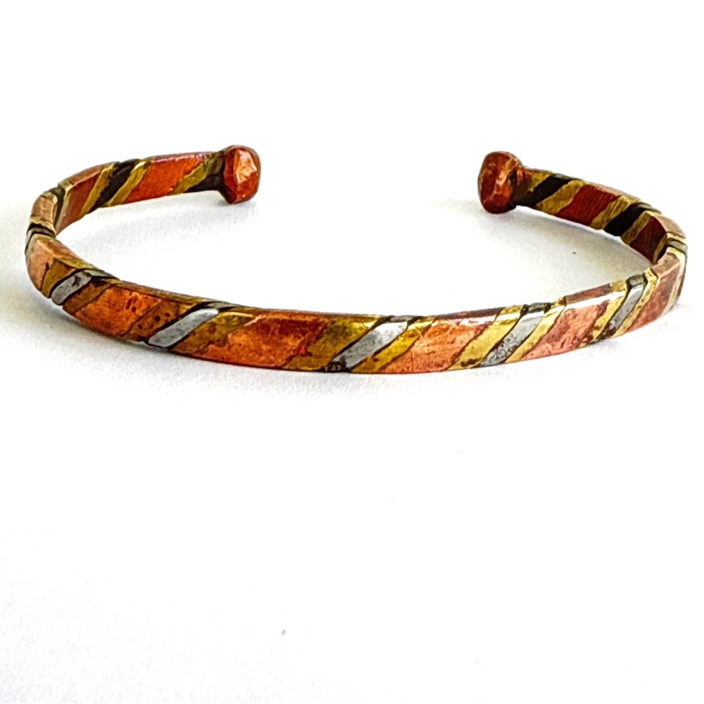 Tri-Tone Metal Cuff Bracelet - Copper, Brass & Silver